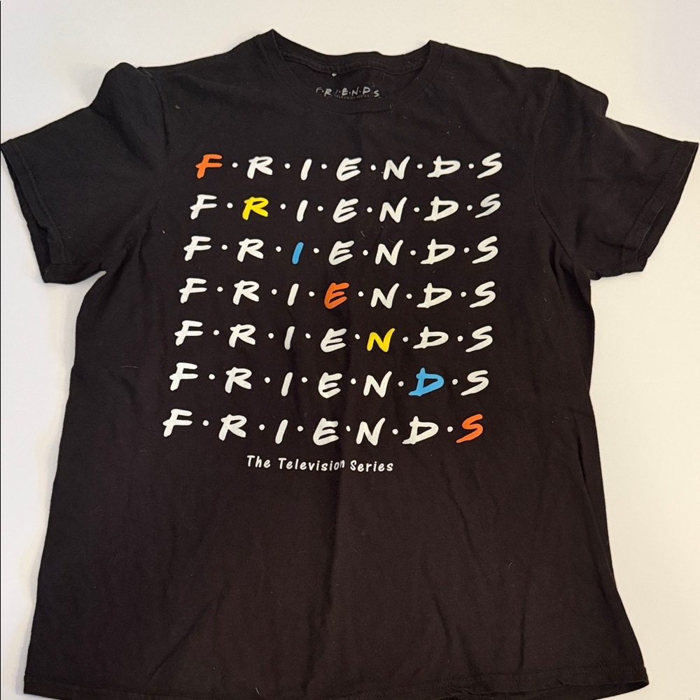 FRIENDS Black Tee with Multicolor Logo